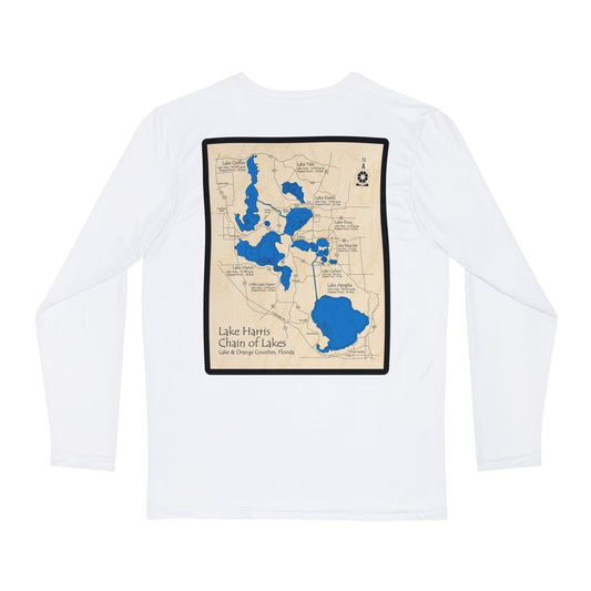 Lake Harris Chain of Lakes Long Sleeve Shirt High Quality— Vintage Map Water-Print Tee White Unisex