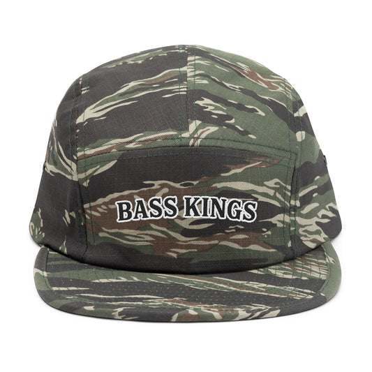 Camo Embroidered 5-Panel Cap — Fishing Hat with Fish Back Logo