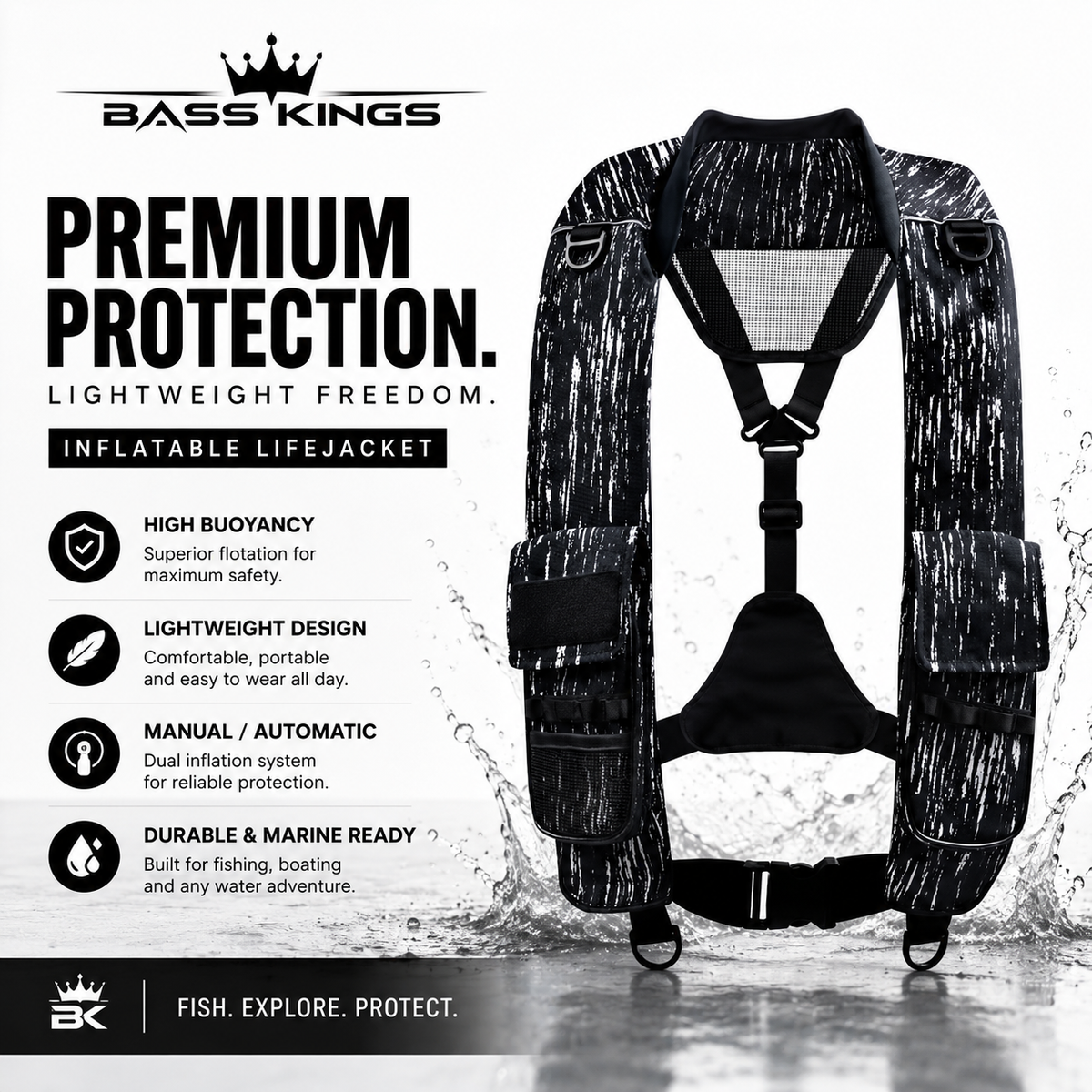 Premium Inflatable Fishing & Boating Life Jacket – Manual/Automatic Lightweight PFD