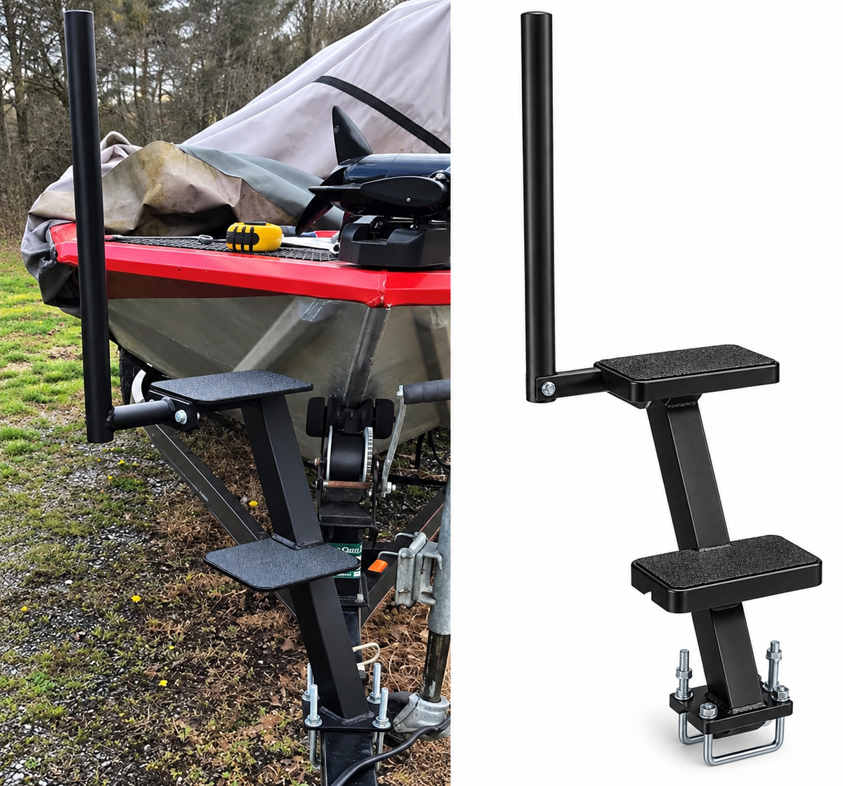 Premium 2-Step Boat Trailer Steps with Safety Handle – Bass & Fishing Boats