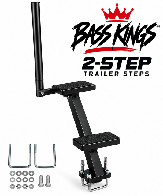 Bass Kings 2-Step Boat Trailer Steps with safety handle and mounting hardware