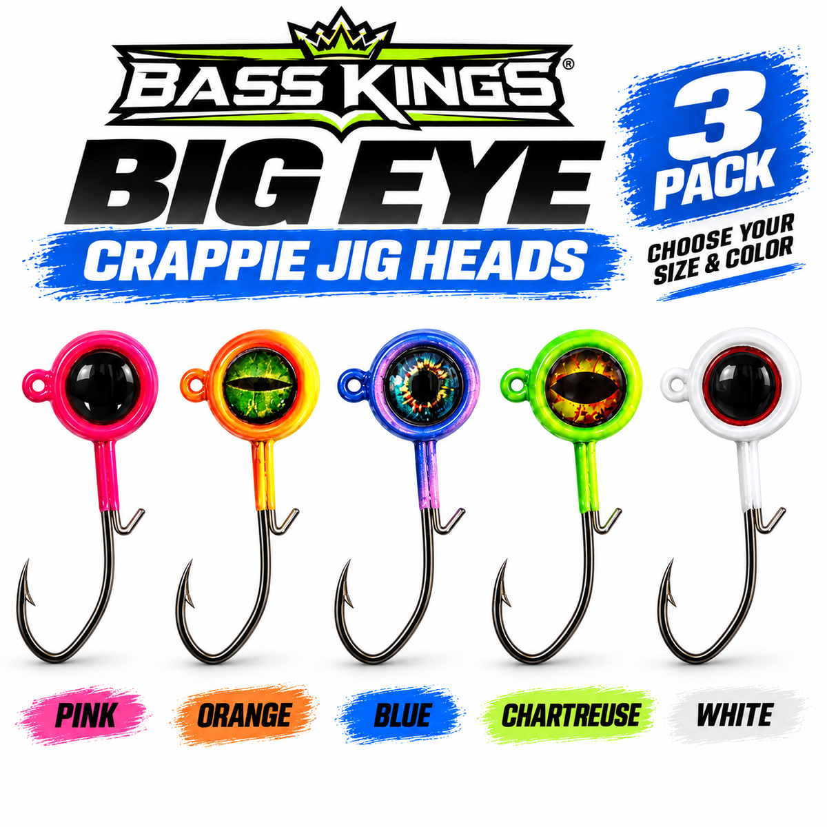 Bass Kings Big Eye Crappie Jig Heads color choices